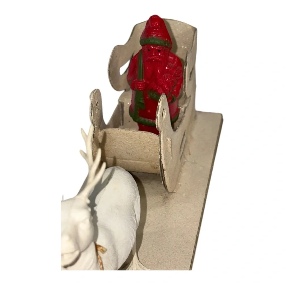 Vtg Paper Mache Cardboard Sleigh Celluloid Reindeer Plastic Santa Christmas Mica